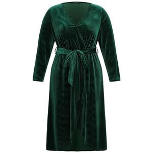 NEW Bloomchic Velvet Rib Knit Wrap Hem Pocket Dark Green Belted Dress L
